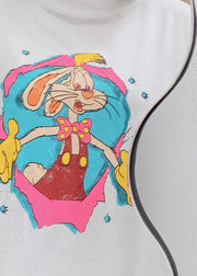 Handmade white Cartoon anime print dress o neck Robe Dresses - SooLinen