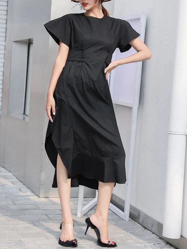 Handmade white Cotton o neck asymmetric A Line summer Dresses - SooLinen