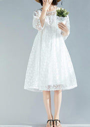 Handmade white dress 2025 o neck Cinched A Line Summer Dresses