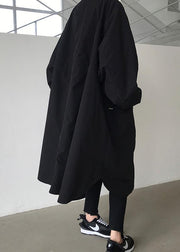 Handmade zippered Fashion lapel collar crane coats black baggy women coats - SooLinen