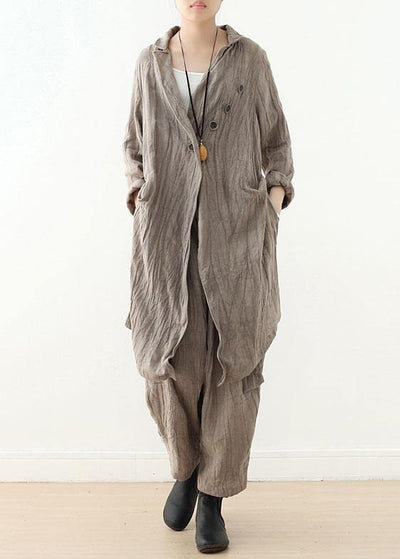 Hot Black Pockets Linen Long Sleeve Spring Trench - SooLinen