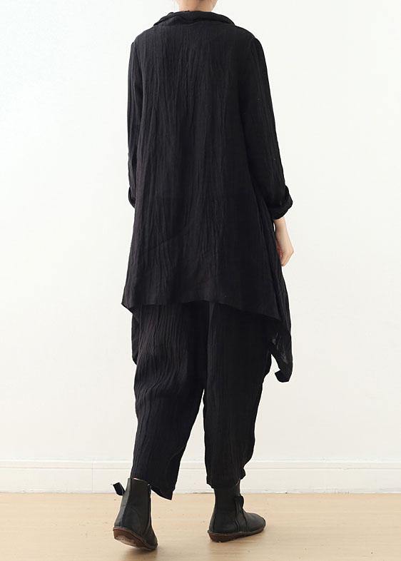 Hot Black Pockets Linen Long Sleeve Spring Trench - SooLinen