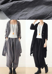 Hot Black Pockets Linen Long Sleeve Spring Trench - SooLinen