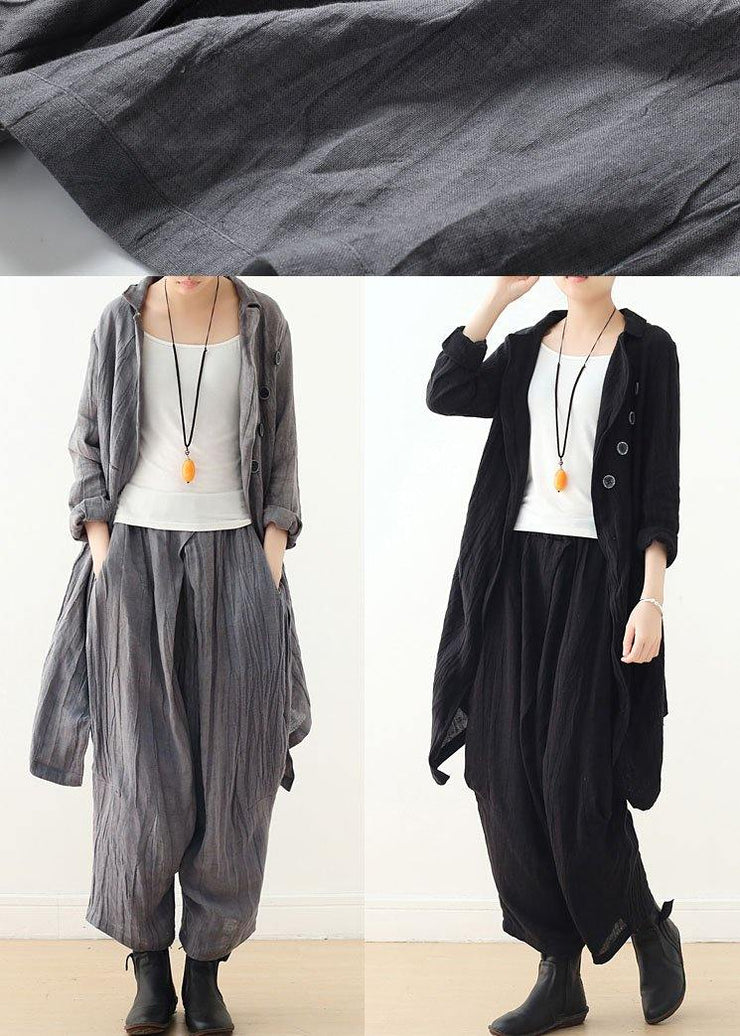 Hot Black Pockets Linen Long Sleeve Spring Trench - SooLinen