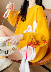 Hot Yellow Embroideried tie Thick Winter Sweatshirts Top