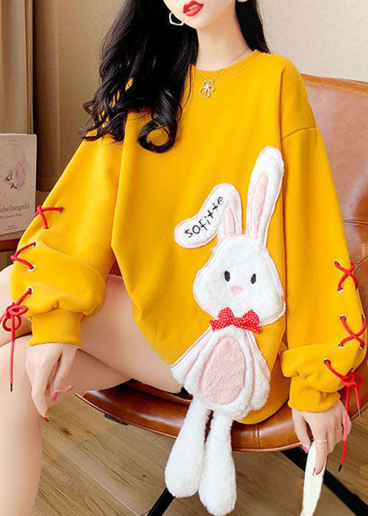 Hot Yellow Embroideried tie Thick Winter Sweatshirts Top