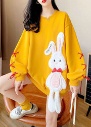 Hot Yellow Embroideried tie Thick Winter Sweatshirts Top