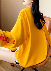 Hot Yellow Embroideried tie Thick Winter Sweatshirts Top