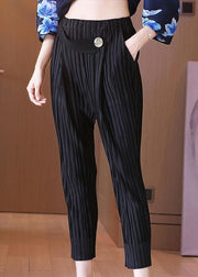 Italian Black Elastic Waist Button Harem  Pants - SooLinen