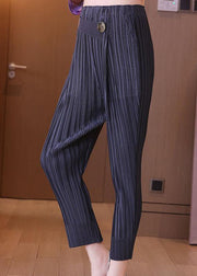 Italian Black Elastic Waist Button Harem  Pants - SooLinen