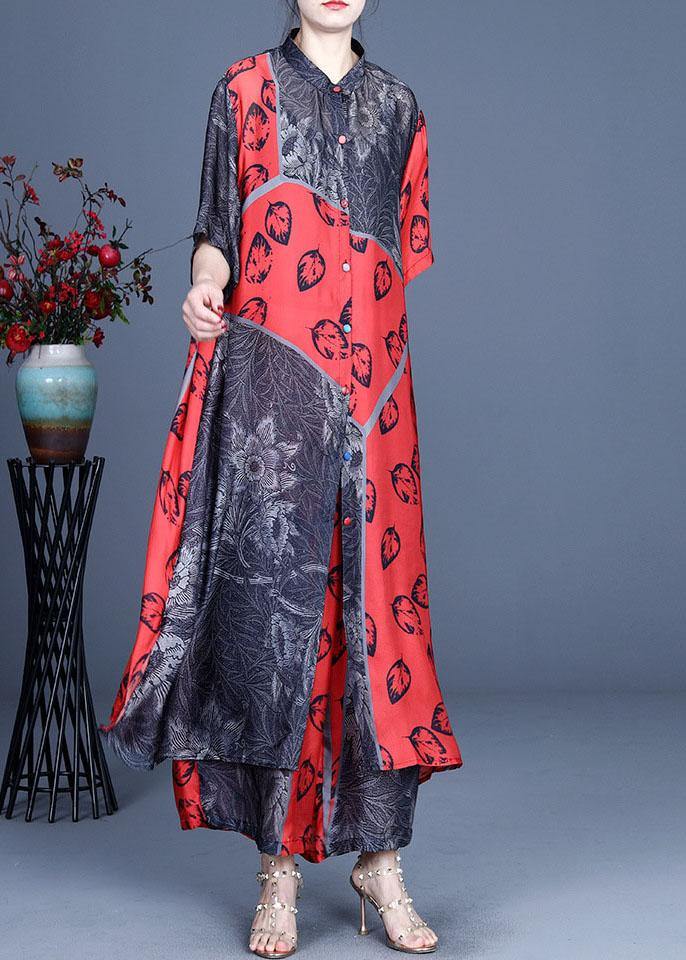 Italian Black Print Button long shirts Wide Leg Two-Piece Set - SooLinen