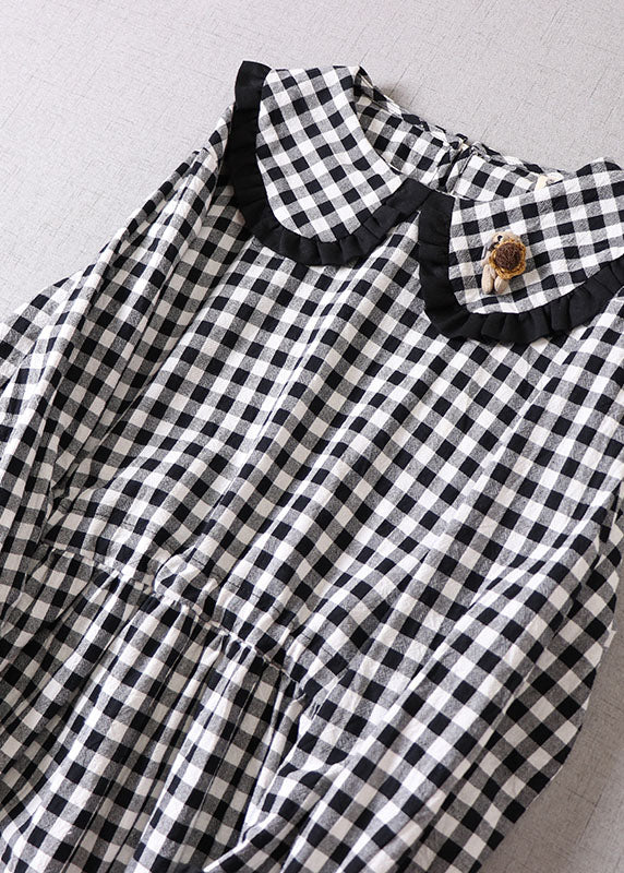 Italienische schwarz-weiß karierte Patchwork-Kleider Frühling