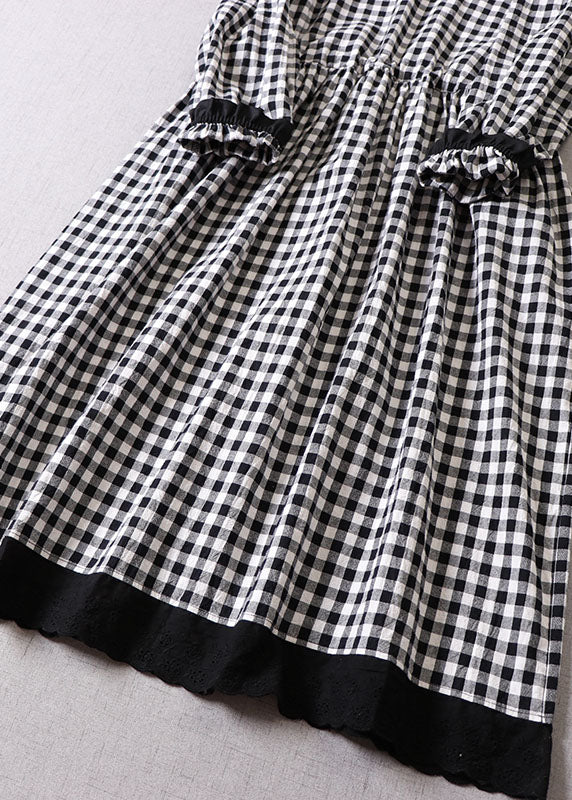 Italienische schwarz-weiß karierte Patchwork-Kleider Frühling