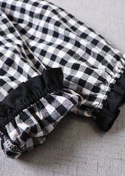 Italienische schwarz-weiß karierte Patchwork-Kleider Frühling