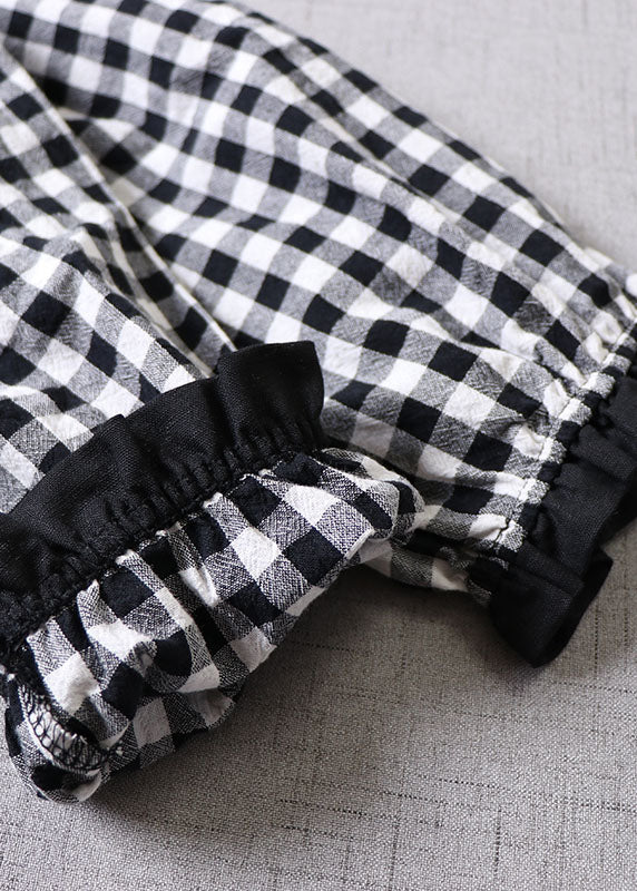 Italienische schwarz-weiß karierte Patchwork-Kleider Frühling