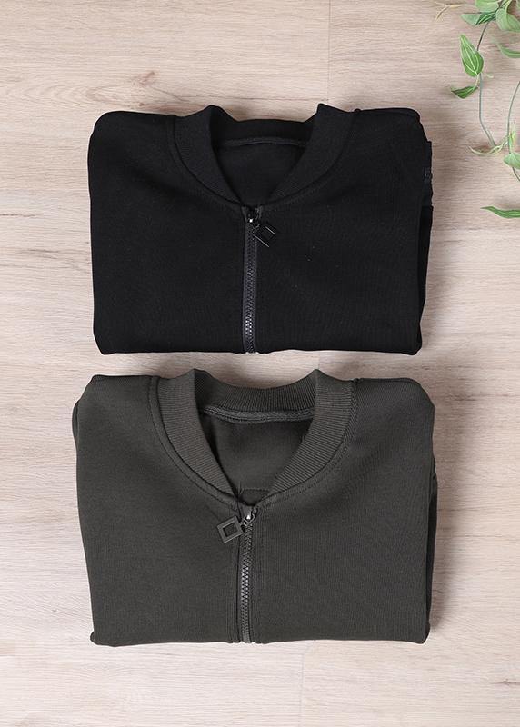 Italian Black zippered Hooded Coat Spring - SooLinen