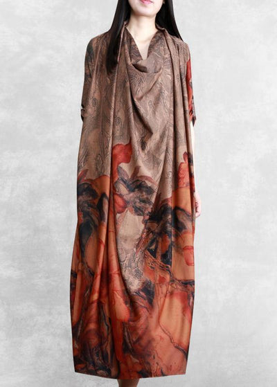 Italian Chocolate Print Clothes Women Asymmetric A Line Dress - SooLinen