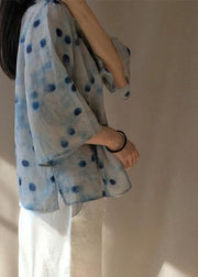 Italian Dotted Clothes Stand Collar Flare Sleeve Box Shirts - SooLinen