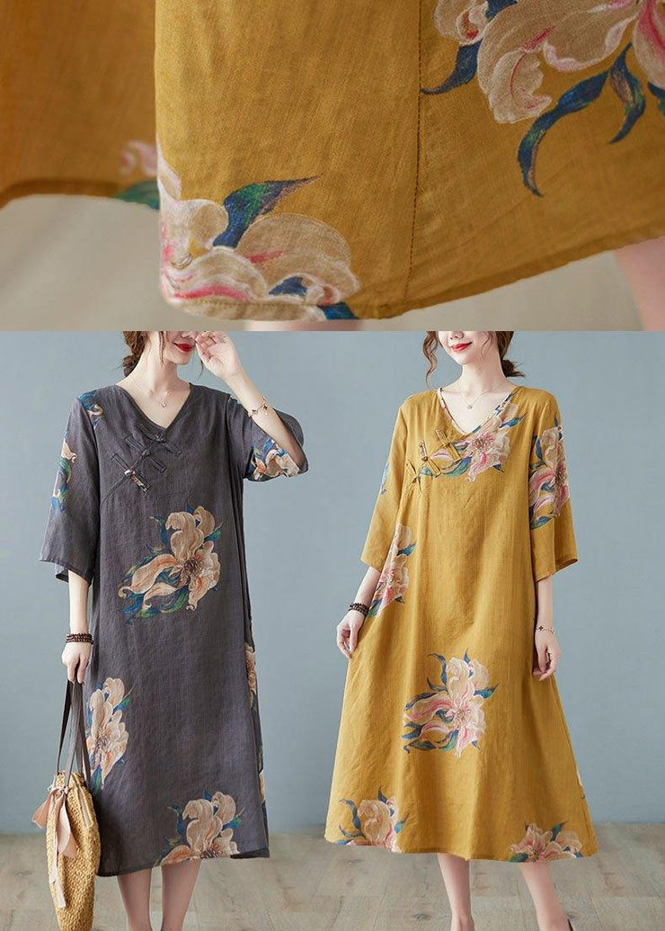 Italian Grey Asymmetrical Design Button Summer A Line Half Sleeve Vacation Dresses - SooLinen