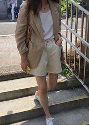 Italienische Khaki Bubikragen Taschen Leinen Mäntel Frühling