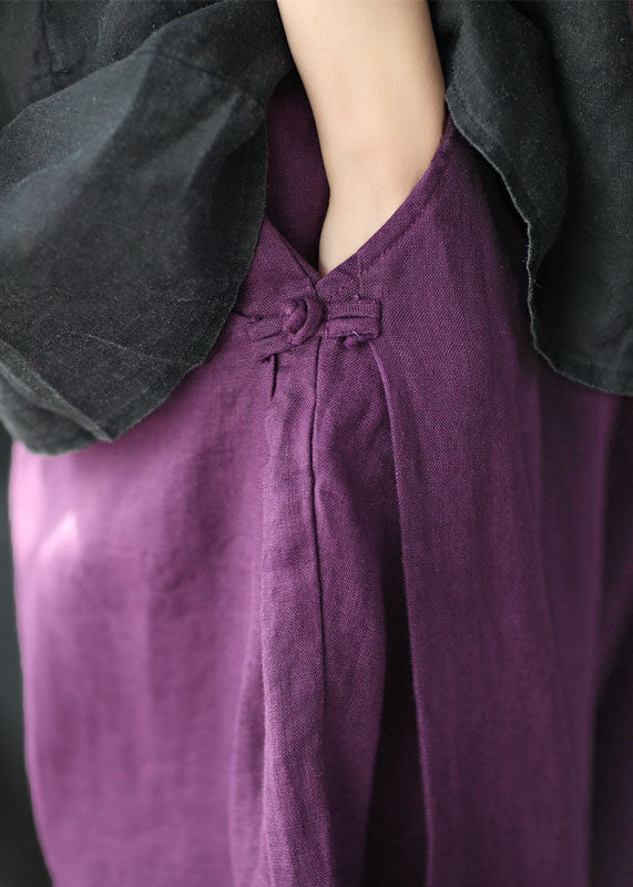 Italian Purple Oriental High Waist Linen Harem Pants Summer