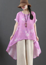 Italian Purple Print Linen Button Summer Shirt Top - SooLinen