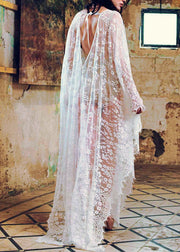 Italienische weiße Spitze rückenfreies Strandkleid Sommerkleider