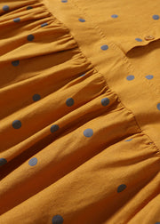 Italian Yellow Embroideried Patchwork Dot Cotton Party Dress Spring