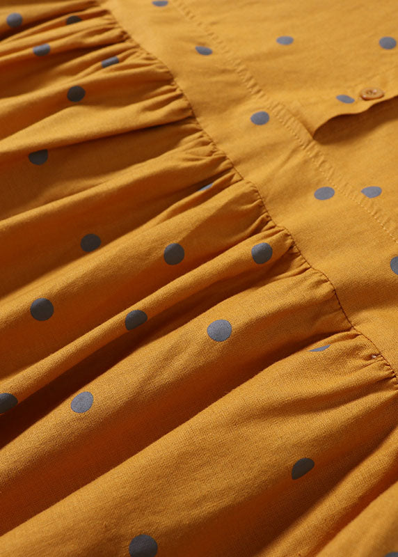 Italian Yellow Embroideried Patchwork Dot Cotton Party Dress Spring