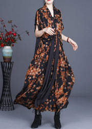 Italian Yellow Floral asymmetrical design Dress Summer - SooLinen