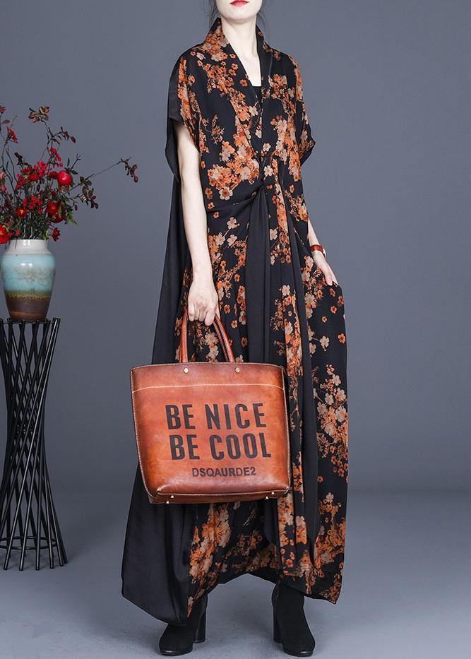 Italian Yellow Floral asymmetrical design Dress Summer - SooLinen