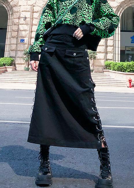 Italian black cotton Tunics Button pockets skirt - SooLinen