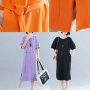 Italian black cotton Wardrobes o neck side open Art summer Dress - SooLinen