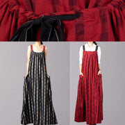 Italian black patchwork linen Robes sleeveless Traveling fall Dress - SooLinen