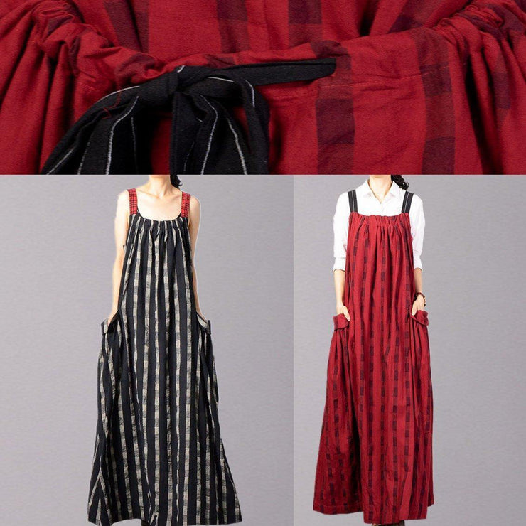 Italian black patchwork linen Robes sleeveless Traveling fall Dress - SooLinen