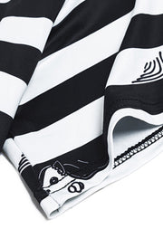 Italienische schwarz-weiß gestreifte Seidenmischkleidung Organic Outfits Baggy Short Sommerkleid mit O-Ausschnitt