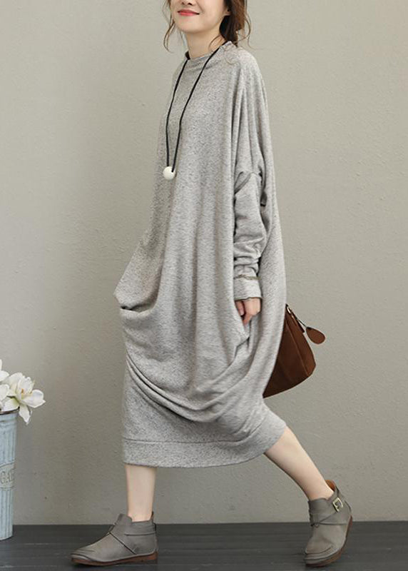 Italian cotton tunics for women Vintage Retro Long Sleeve Irregular Female Dress