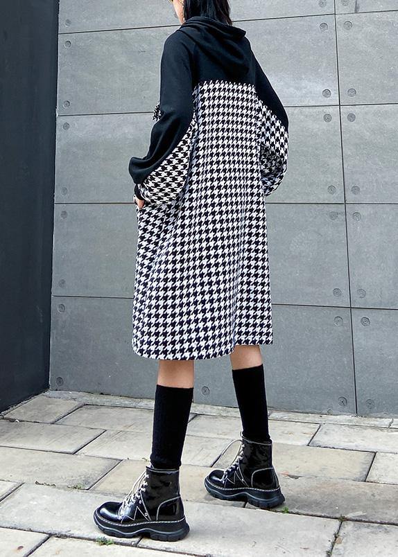 Italian hooded cotton plaid tunic dress Inspiration black cotton robes Dresses - SooLinen