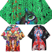 Italian lapel half sleeve Cotton clothes Runway green print Dress summer - SooLinen
