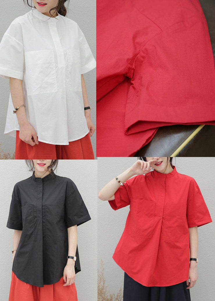 Italian lapel pockets cotton Tunic Outfits white shirt - SooLinen