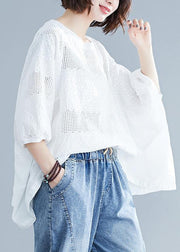 Italian o neck Batwing Sleeve clothes For Women Christmas Gifts white blouse - SooLinen