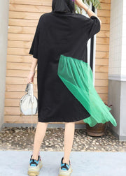 Italian patchwork tulle cotton Tunics Wardrobes black prints long Dress summer - SooLinen