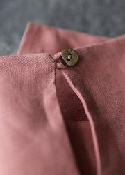 Italian pink linen Wardrobes o neck patchwork baggy summer Dress - SooLinen