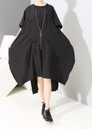 Italian plus size Irregular Cut Loose Round Neck Fashion Dress - SooLinen