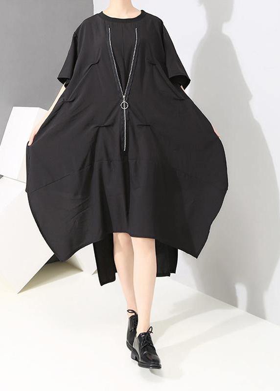 Italian plus size Irregular Cut Loose Round Neck Fashion Dress - SooLinen