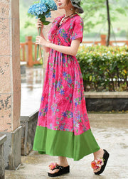 Italian v neck patchwork cotton Wardrobes rose print cotton robes Dress summer - SooLinen