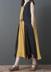 Italian v neck pockets cotton box top Christmas Gifts yellow summer dress - SooLinen