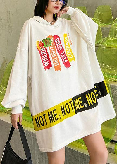 Italian white Letter dress hooded patchwork Art Dress - SooLinen