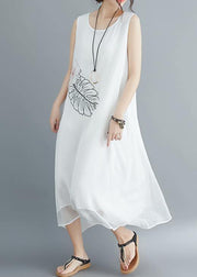 Italian white cotton blended clothes Omychic Runway Sleeveless embroidery long Summer Dresses - SooLinen