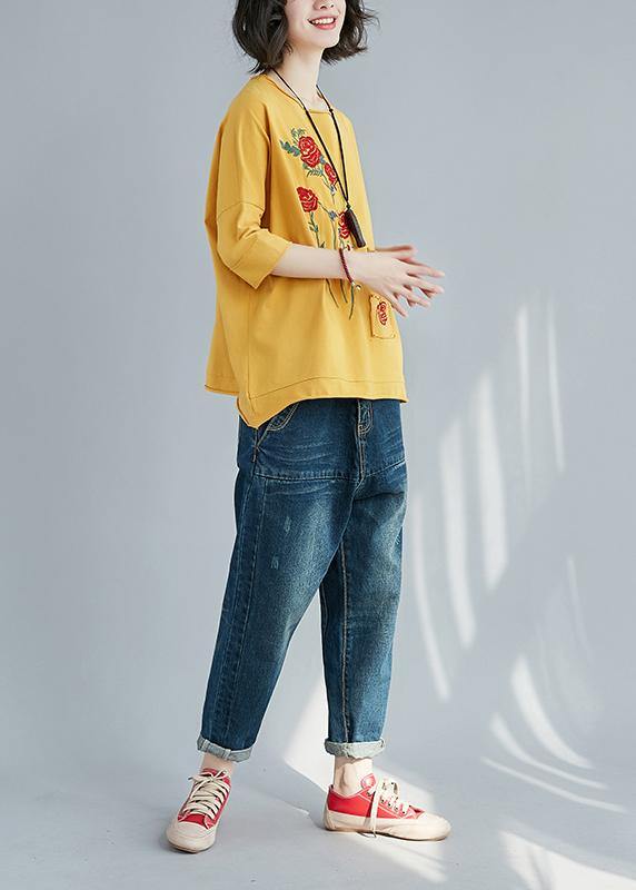 Italian yellow cotton clothes For Women boutique Outfits o neck patchwork tunic Summer - SooLinen